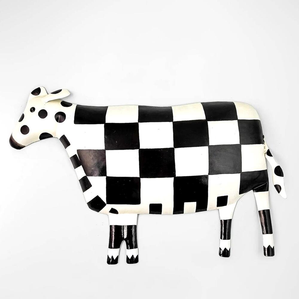 NEW Mackenzie-Childs Checker Dot Cow Iron Wall Decor 38in Chic Farmhouse Decor